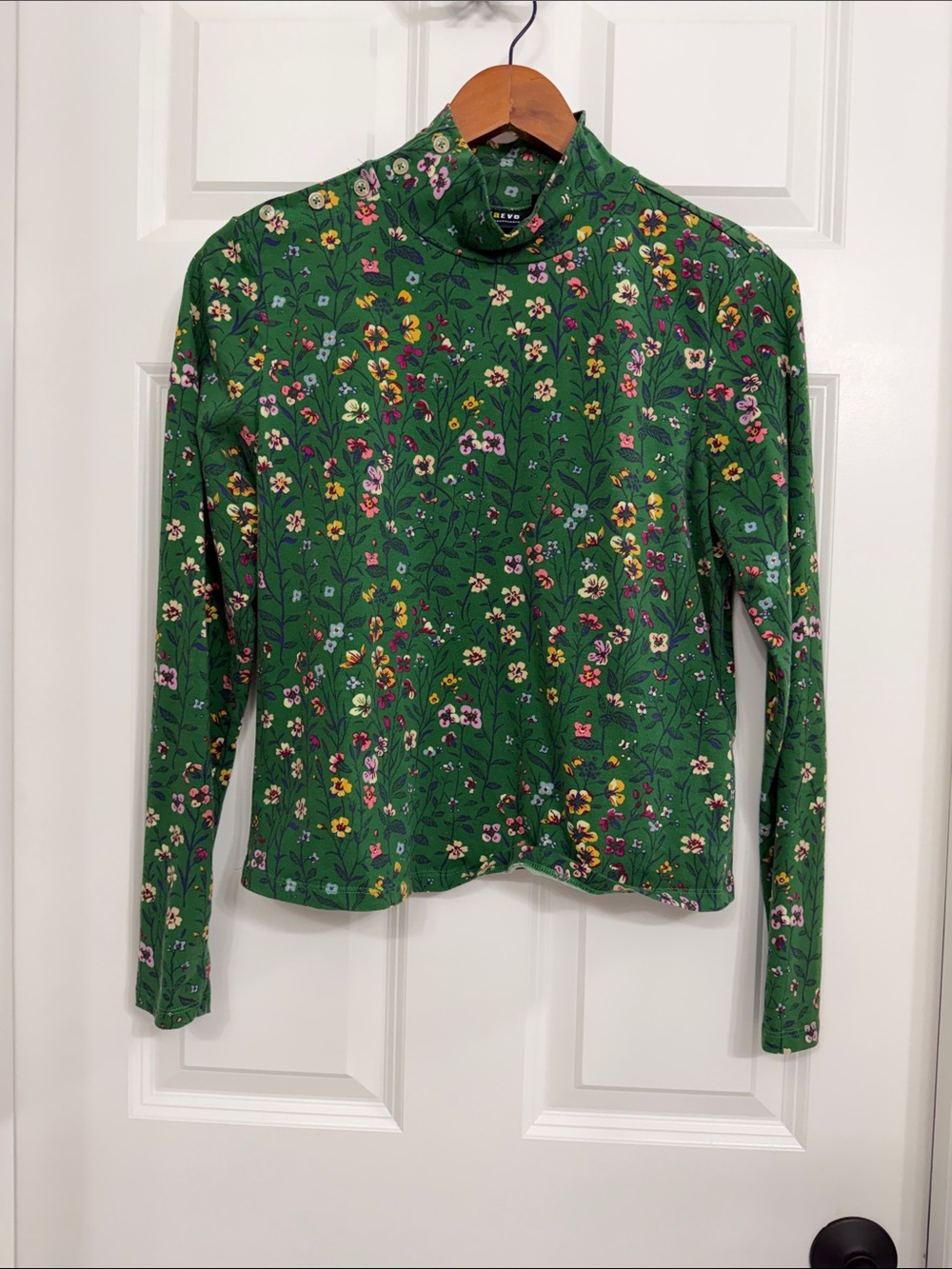 Maeve Green Floral Mock Neck Long Sleeve Top M/Petite